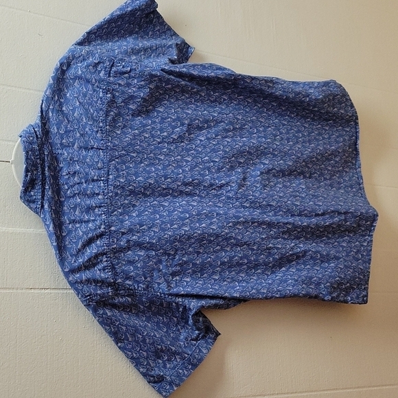 Free Planet Mens large Short Sleeve Button Up Shirt Blue Sailboats - Picture 6 of 9